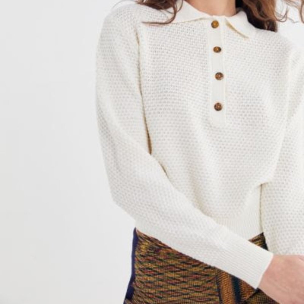 UO Ricky Waffle Knit Long Sleeve Polo Shirt